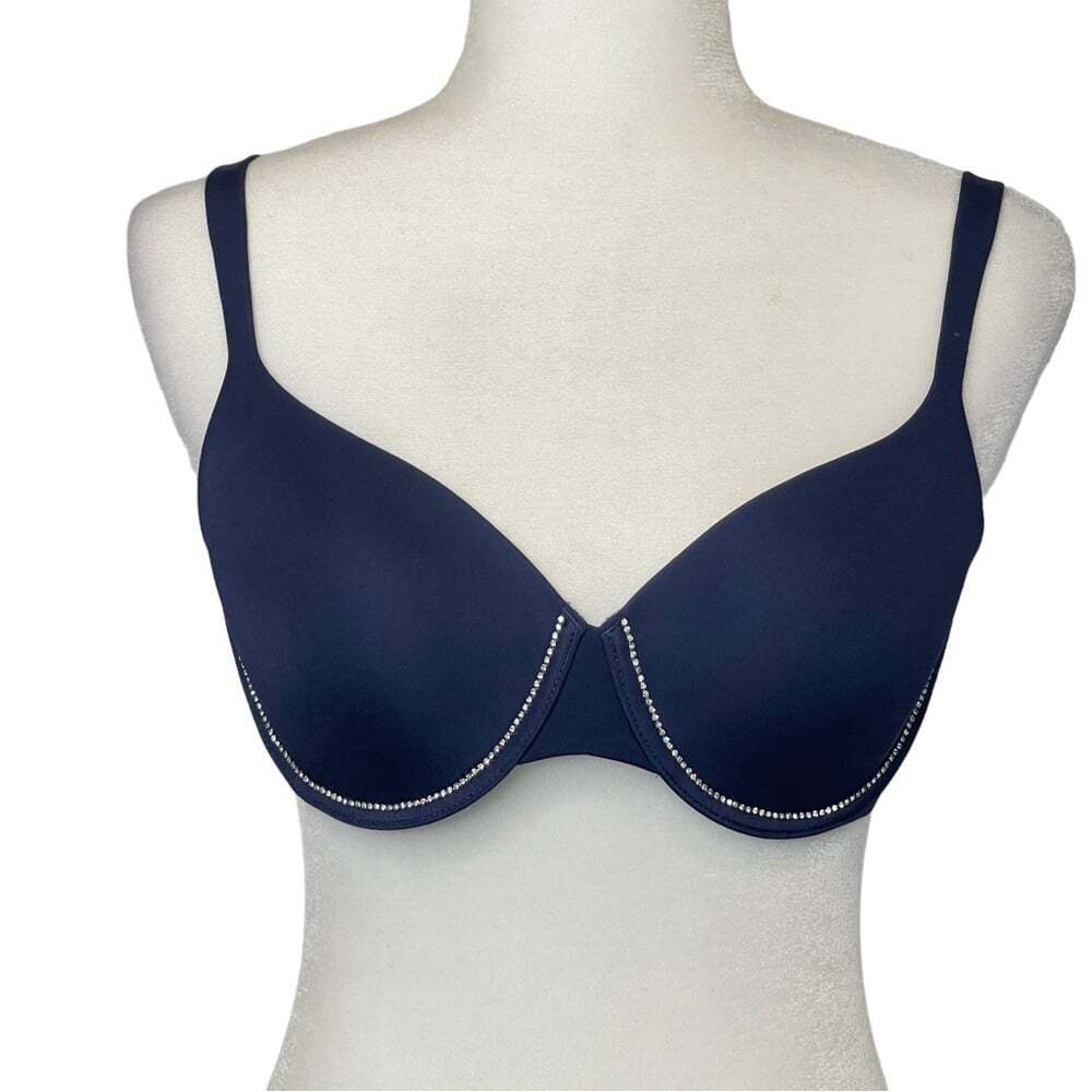 La Senza Bra 36B Navy Blue Underwire Sparkle Diamonds Glam Support Lingerie